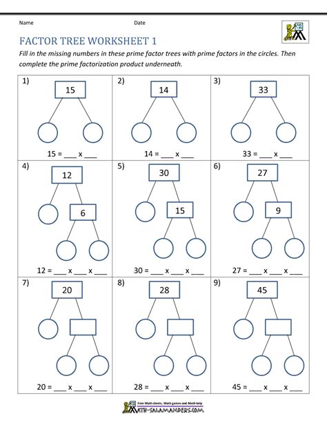 Factor Trees Worksheets Grade 6