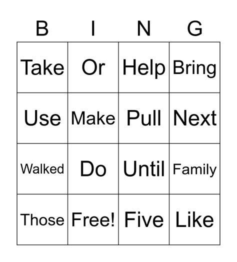 Word Bingo Card