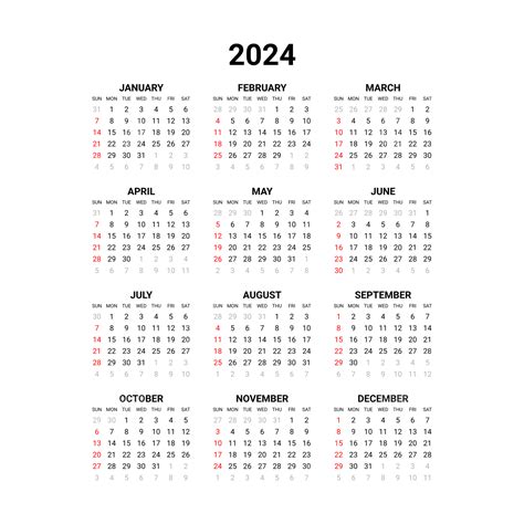 2024 Minimalist Calendar, 2024 Calendar, 2024 Simplecalendar, 2024 PNG and Vector with ...