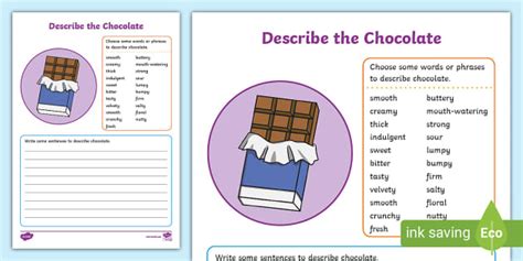 Describe the Chocolate Writing Worksheet - Twinkl