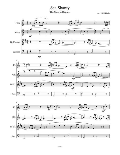 Sea Shanty Sheet music for Flute, Clarinet (In B Flat), Oboe, Bassoon (Woodwind Quartet ...