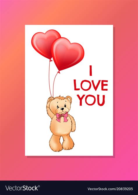 I love you inscription on poster cute teddy bear Vector Image