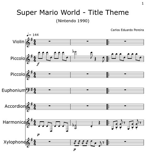 Super Mario World - Title Theme - Sheet music for Violin, Piccolo, Euphonium, Accordion ...