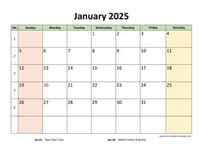 Printable Monthly Calendar 2025 | Free-calendar-template.com