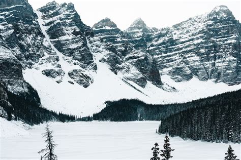 A rare sight of Moraine Lake in winter · Free Stock Photo