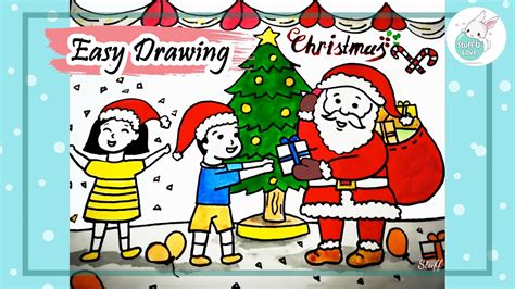 Easy Christmas festival drawing- people Receiving Gifts From Santa Claus drawing for beginners ...