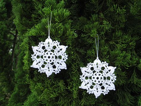 6 Crochet Snowflake Ornaments White Christmas Tree Decor