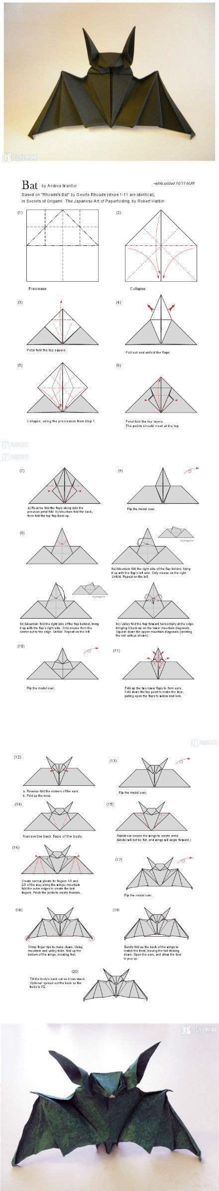 Origami Bat Instructions (PUMPKINROT.COM: What's Brewing) | Diy origami ...