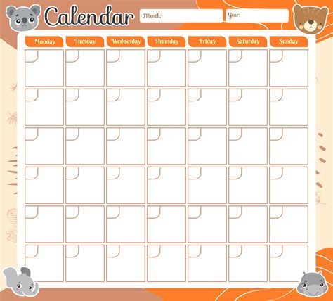 Cute Printable Monthly Calendar