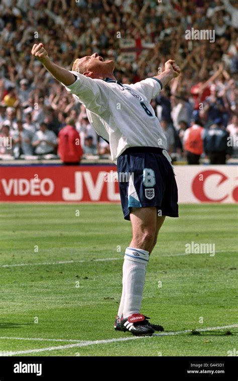 Paul gascoigne celebrates scoring for england hi-res stock photography ...