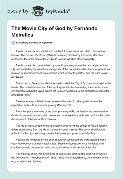 The Movie "City of God" by Fernando Meirelles - 1112 Words | Essay Example