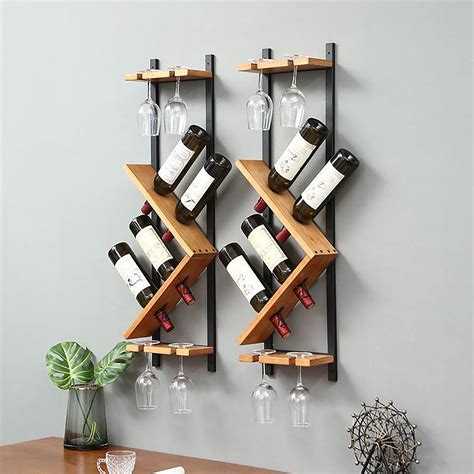 Modern wall mounted wood wine rack 4 bottle 4 wine glass rack stemware holder rack – Artofit