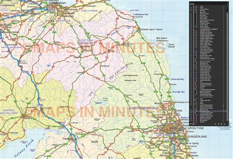 North England County Road & Rail map with Regular colour relief @1m ...