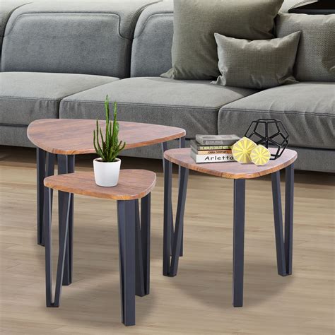 Industrial 3 PCs Stacking Nesting Table Coffee Table Set Walnut Color 673986005545 | eBay