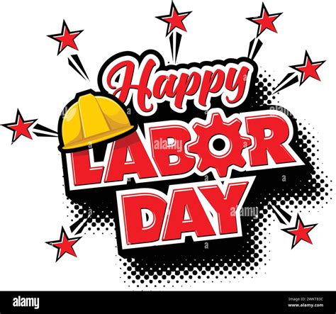 Labor Day poster header template.Vector message with helmet in comic sstyle on transparent ...