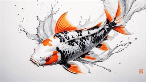 Premium Photo | Splash of Black Ink Illustration of Koi Fish Traditional Art Chinese Painting on ...