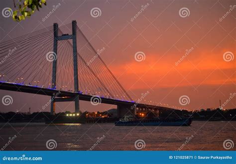 Sunset Over Vidyasagar Setu Bridge Stock Image - Image of sunset, black ...