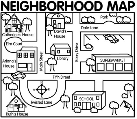 Neighborhood map for map dictation ... | Social studies maps, Kindergarten social studies ...