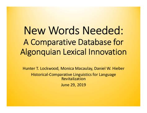 (PDF) New words needed: A comparative database for Algonquian lexical innovation | Daniel W ...