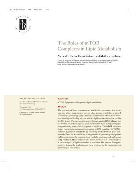 (PDF) The Roles of mTOR Complexes in Lipid Metabolism