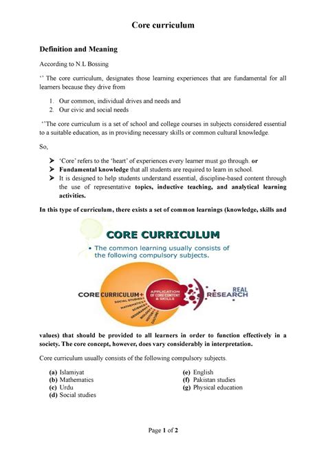 Core Curriculum - Lecture notes 1 - Core curriculum Definition and Meaning According to N ...