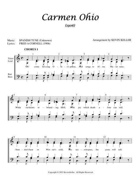 Carmen Ohio (arr. Kevin Keller) by Fred A Cornell Sheet Music for SATB ...