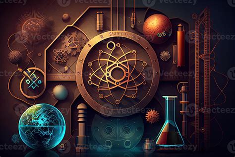 Science background illustration, scientific design. Flasks, glass and ...