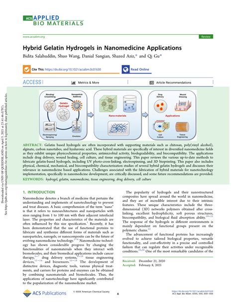 (PDF) Hybrid Gelatin Hydrogels in Nanomedicine Applications