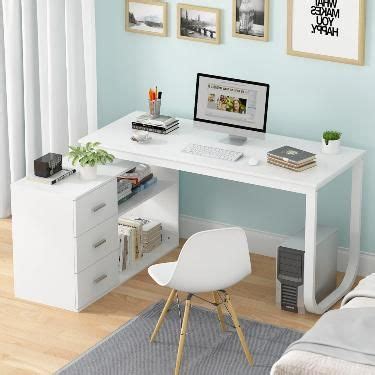Homsee Home Office Computer Desk Corner Desk with 3 Drawers and 2 Shelves, 55 Inch Large L ...