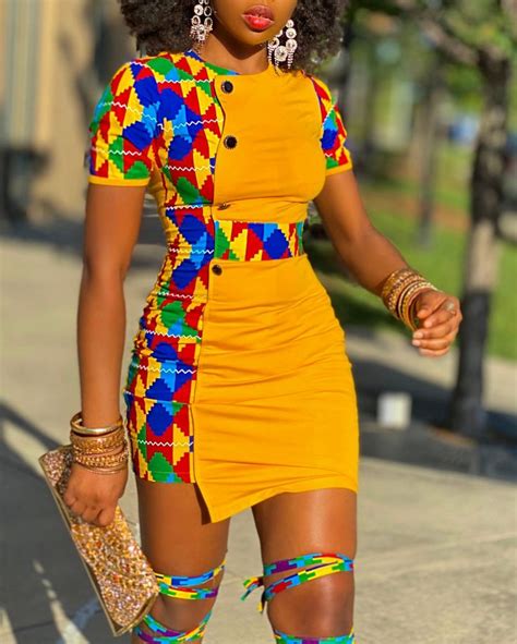 Bolanle Stretchy Dress (Yellow African Ankara Dashiki Kente Print) - Chimzi in 2022 | African ...