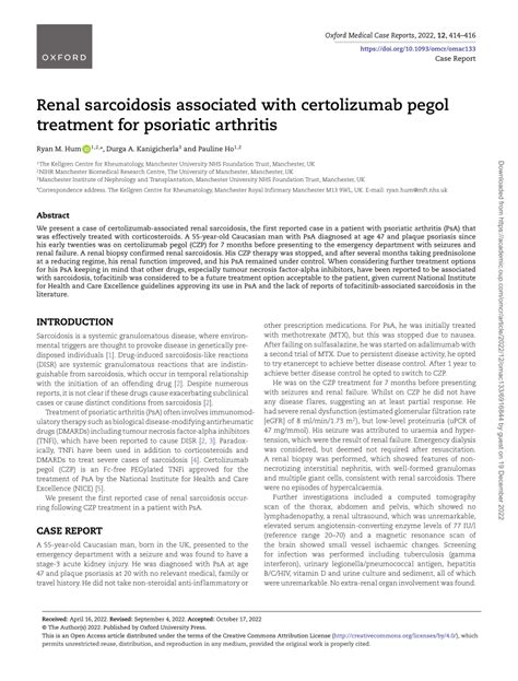 (PDF) Renal sarcoidosis associated with certolizumab pegol treatment for psoriatic arthritis