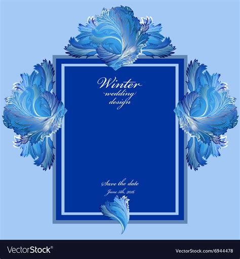 Winter frozen glass background blue wedding frame Vector Image