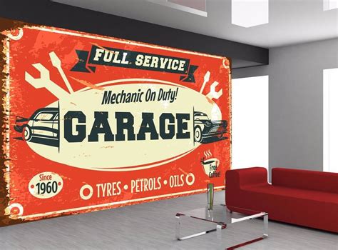 Retro Car Service Sign Old Garage Photo Wallpaper Wall Mural GIANT WALL DECOR | eBay | Wall ...