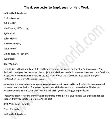 Thank you Letter to Employees for Hard Work - Letter Writing Tips - HR Letter Formats