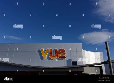 Vue cinema logo,sign, exterior signage on aluminium rainscreen cladding ...