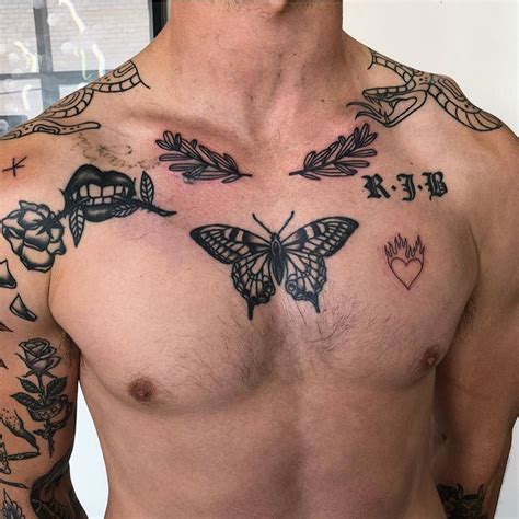 Black Butterfly And Other Tattoos #black_butterfly_tattoo #tattoos #chest_tattoo #men #men ...