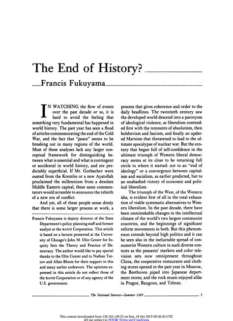 FUKUYAMA Francis The End Of History (1989) – Platform