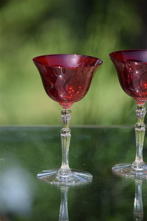 Vintage Red Wine Glasses, Set of 4, Morgantown, Majestic Ruby ~circa 1931, After Dinner Drink 3 ...