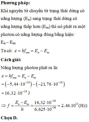 Xét nguyên tử Hidro theo mẫu nguyên từ Bo. Khi nguyên tử chuyển từ trạng