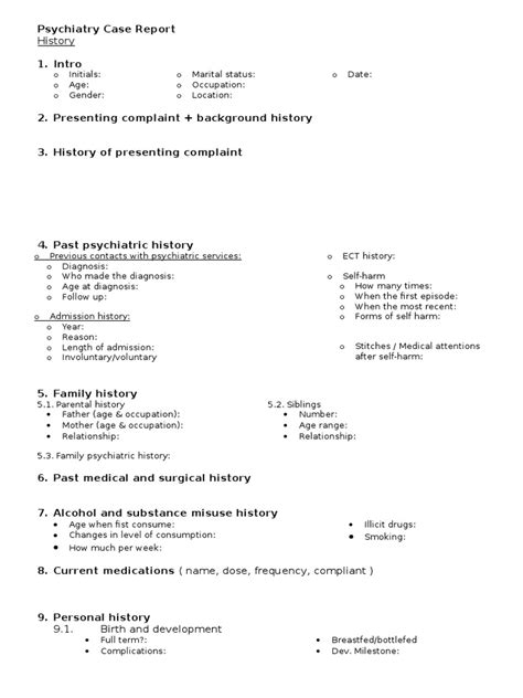 Psychiatry Case Report template