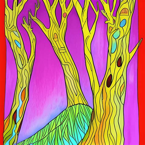 Colorful Line Drawing of a Forest Illustration · Creative Fabrica