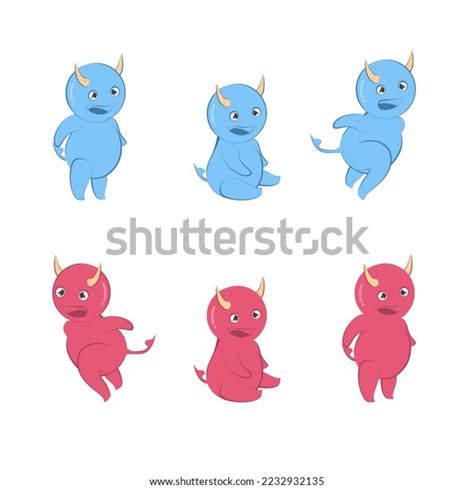 Evil Red Blue Devil Cartoon Cute Stock Vector (Royalty Free) 2232932135 ...