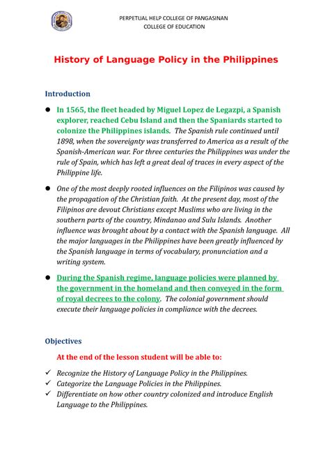 History OF Language Policy IN THE Philippines - History of Language ...