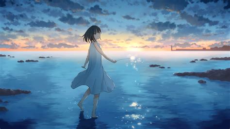 1600x900 Cute Anime Girl Sunset Draw 1600x900 Resolution Wallpaper, HD ...