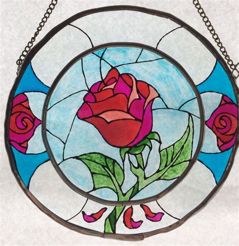 Beauty and the Beast Enchanted Rose Stained Glass, Suncatcher Window ...