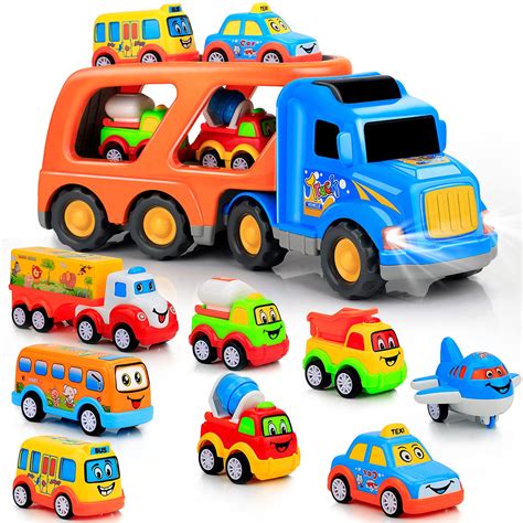 Buy 9 Pcs Cars Toys for 2 3 4 5 Years Old Toddlers, Big Carrier Truck ...