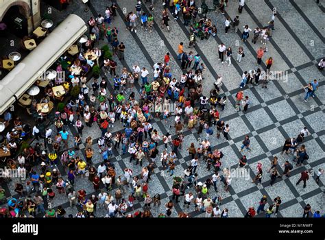 Aerial photograph of people visiting the Old Town Square in Prague ...