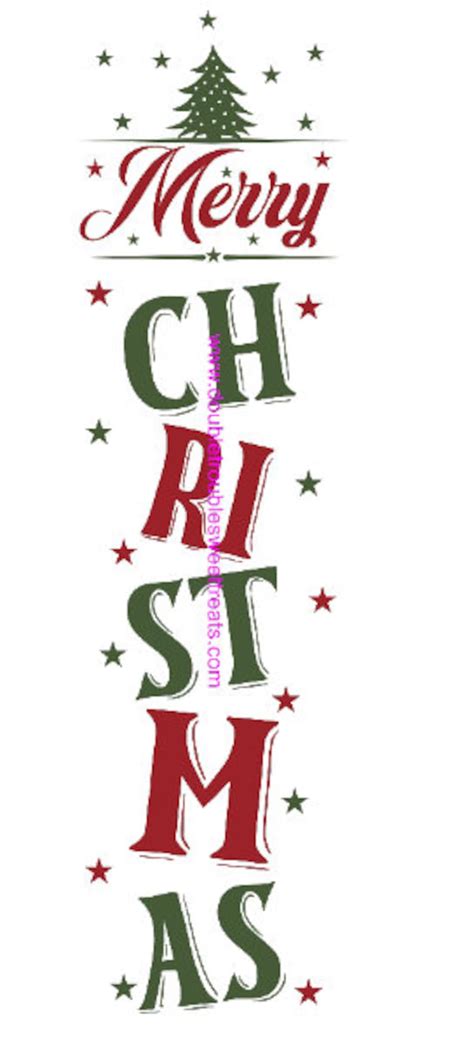 Merry Christmas Vertical Sign SVG, 3 Vertical Files for Long Porch Sign, Front Door, for Cutting ...