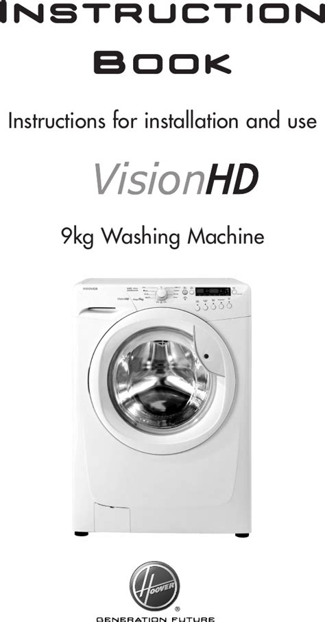 Hoover Washing Machine VisionHD 9 VHD924D 80 Instruction Manual Product ...