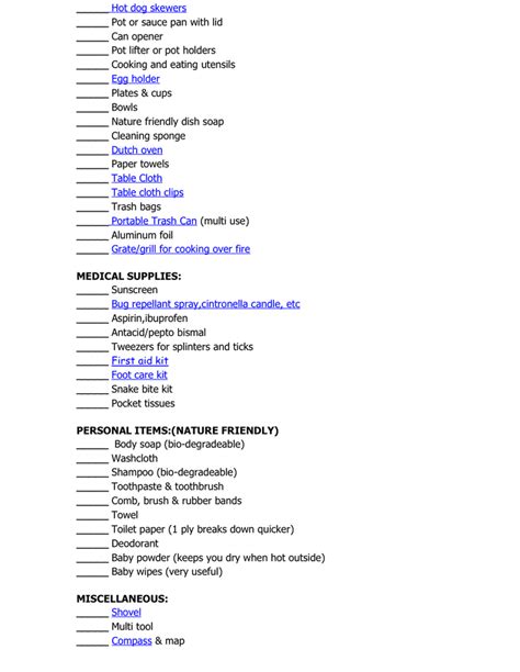 Family Camping Gear Checklist in Word and Pdf formats - page 2 of 3